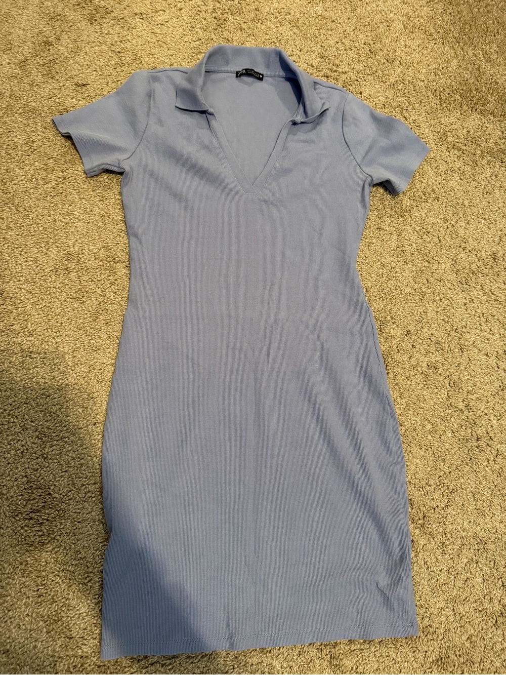 Zara Sky Blue Ribbed Polo Top